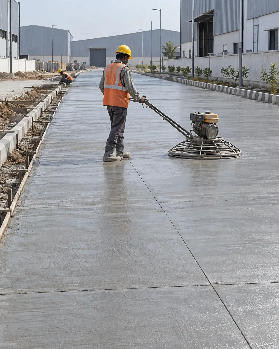 Representative Indian construction worker finishing an RCC access road